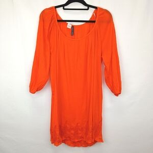Ralph Lauren Crepe Embroidered Orange Scoop Neck Dress Sz. Large